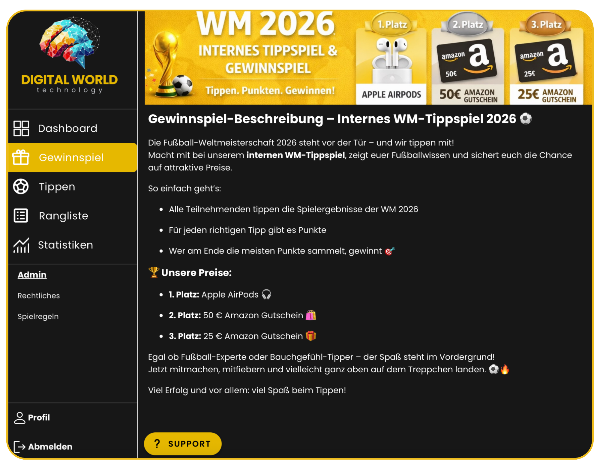 Tippspiel Für Unternehmen Gewinnspiel Screen