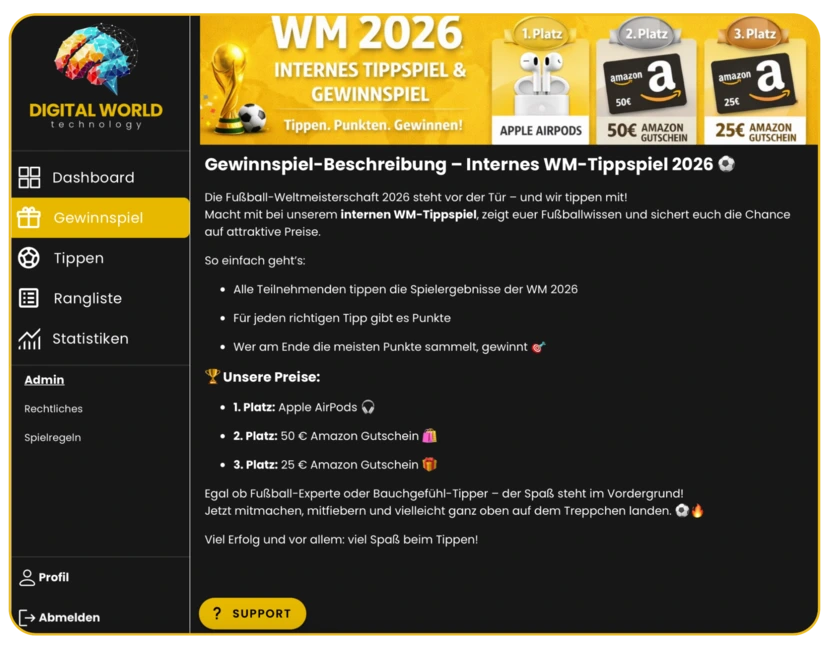 digitales App Fußball Tippspiel für Firma Statistik Screen
