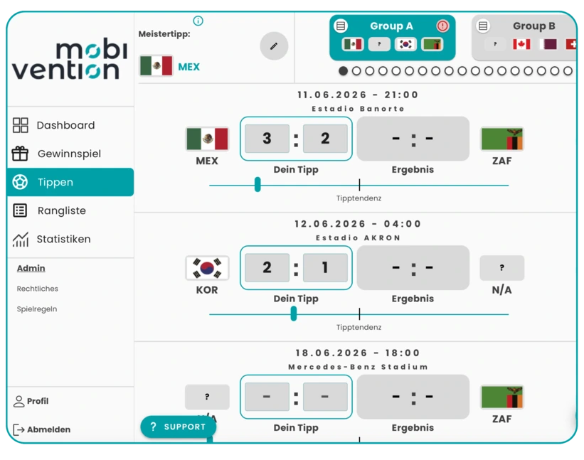 fußball Tippspiel für Unternehmen tippen in der App zur WM 2026
