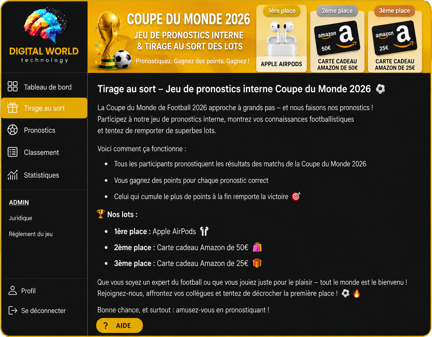 digitales App Fußball Tippspiel für Firma Statistik Screen