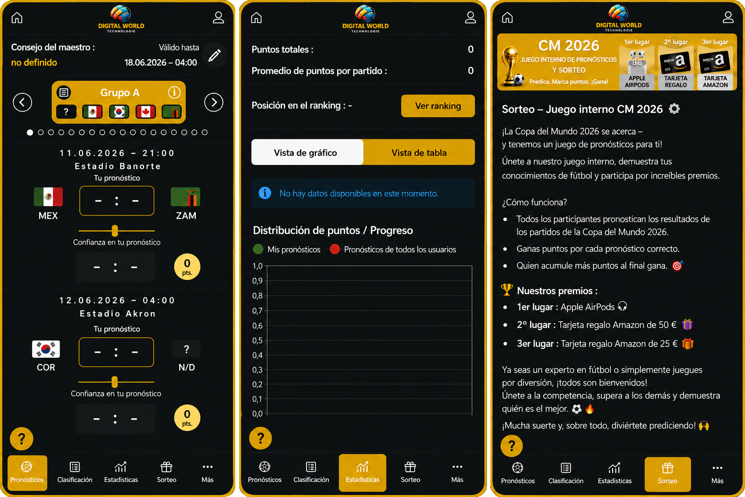 app tippspiel für Unternehmen Weltmeisterschaft 2026 Gewinnspiel tippen Dashboard