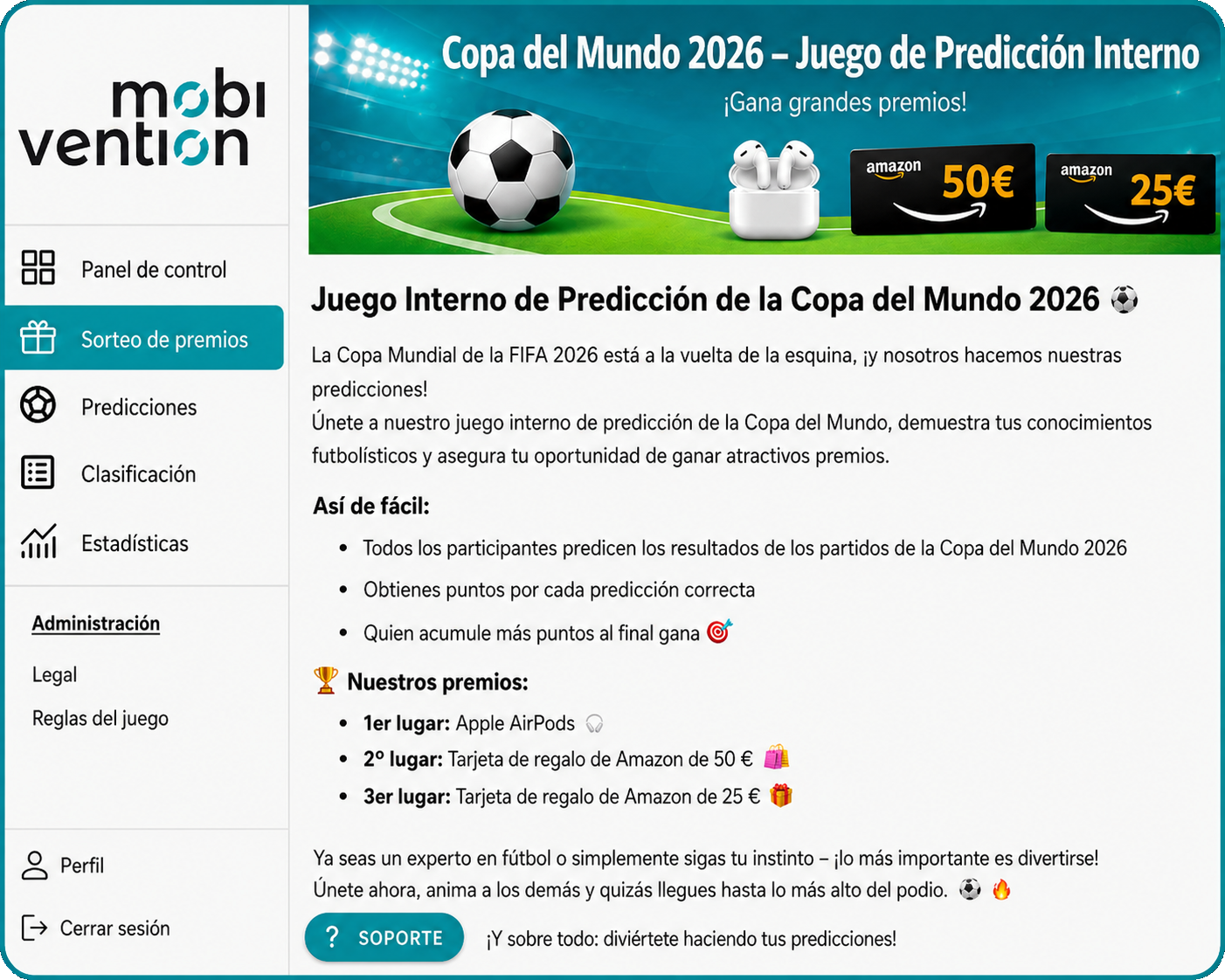tippspiel für Unternehmen Fußball WM 2026 mit Gewinnspiel