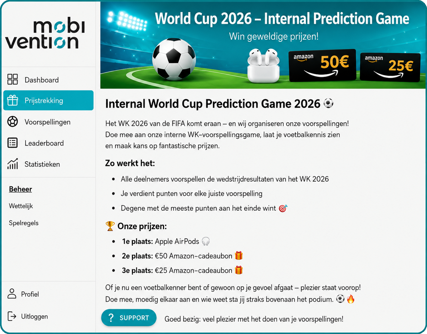 tippspiel für Unternehmen Fußball WM 2026 mit Gewinnspiel
