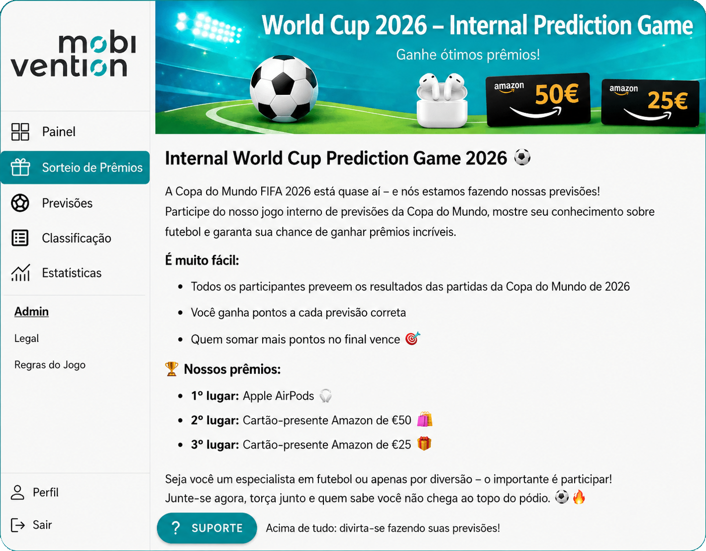 tippspiel für Unternehmen Fußball WM 2026 mit Gewinnspiel