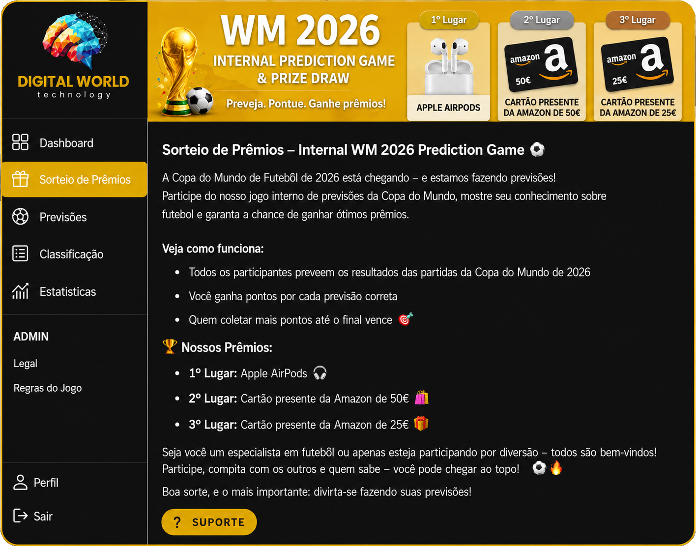 digitales App Fußball Tippspiel für Firma Statistik Screen