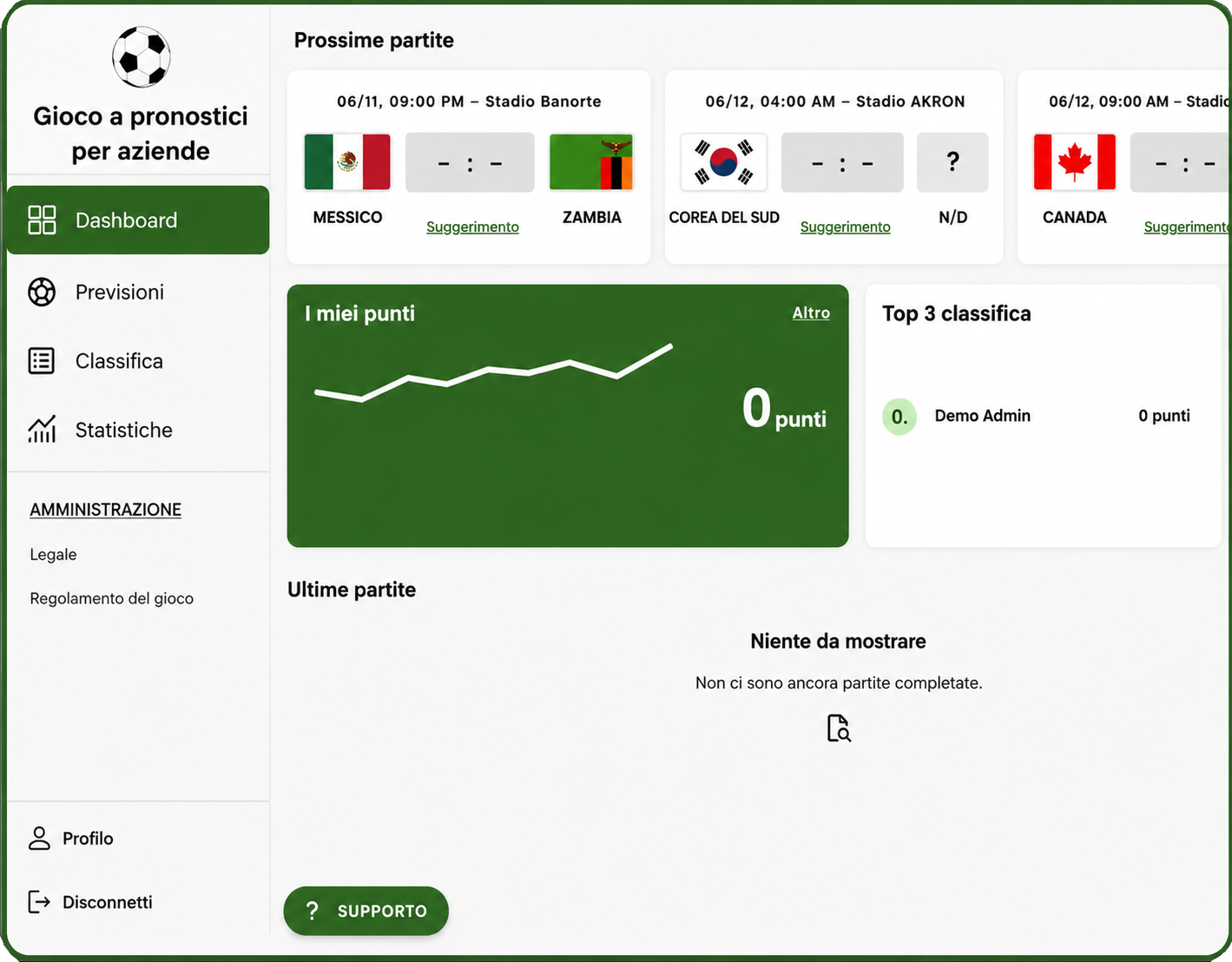 tippspiel app für Unternehmen Fußball-WM 2026 Dashboard mit Spielübersicht, Rangliste und Tipps