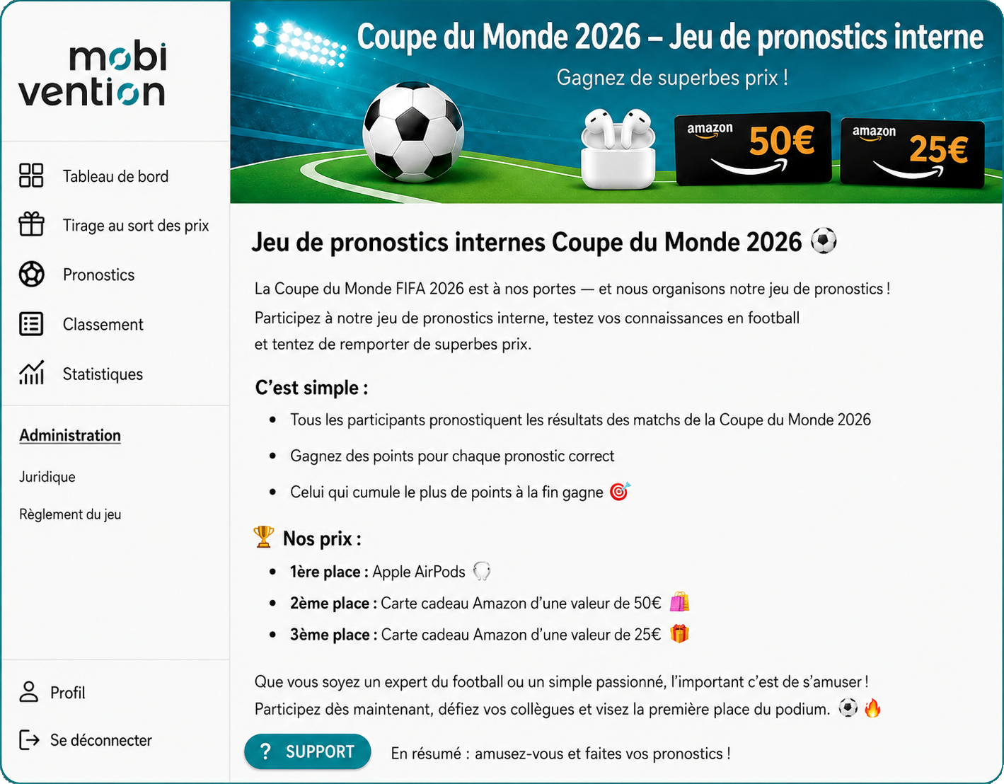 tippspiel für Unternehmen Fußball WM 2026 mit Gewinnspiel