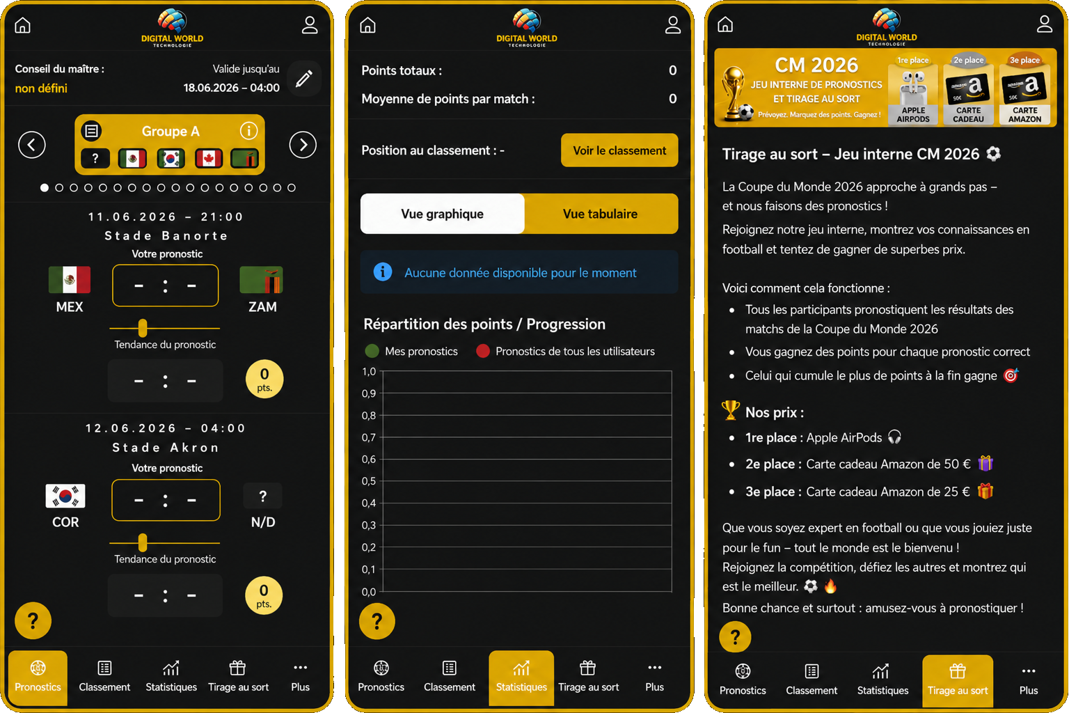 tippspiel app für Unternehmen Fußball-WM 2026 Dashboard mit Spielübersicht, Rangliste und Tipps