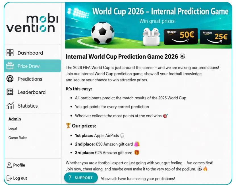 tippspiel für Unternehmen Fußball WM 2026 mit Gewinnspiel